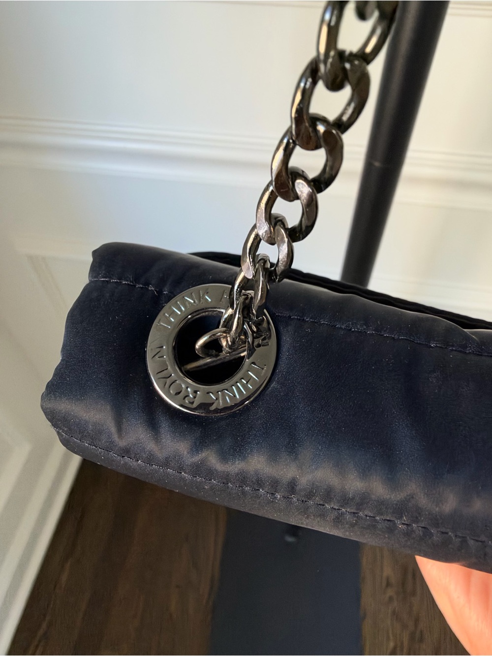 Think Roylan Black Quilted Chain Strap Crossbody Bag Navy Blue - Picture 3 of 5